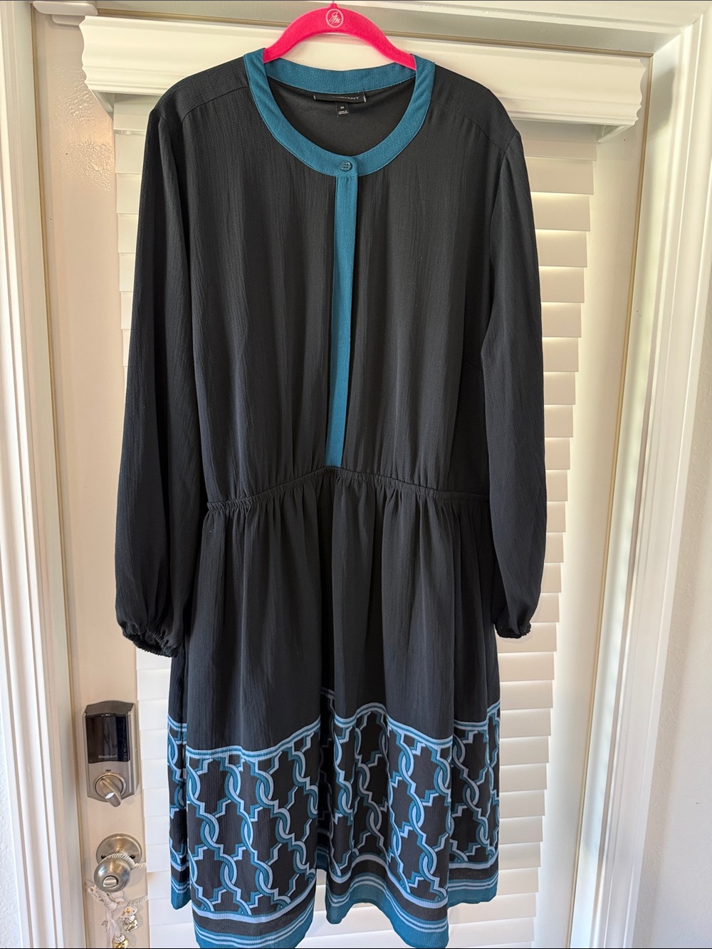 Lane Bryant Black Dress with Teal Trim and Pattern